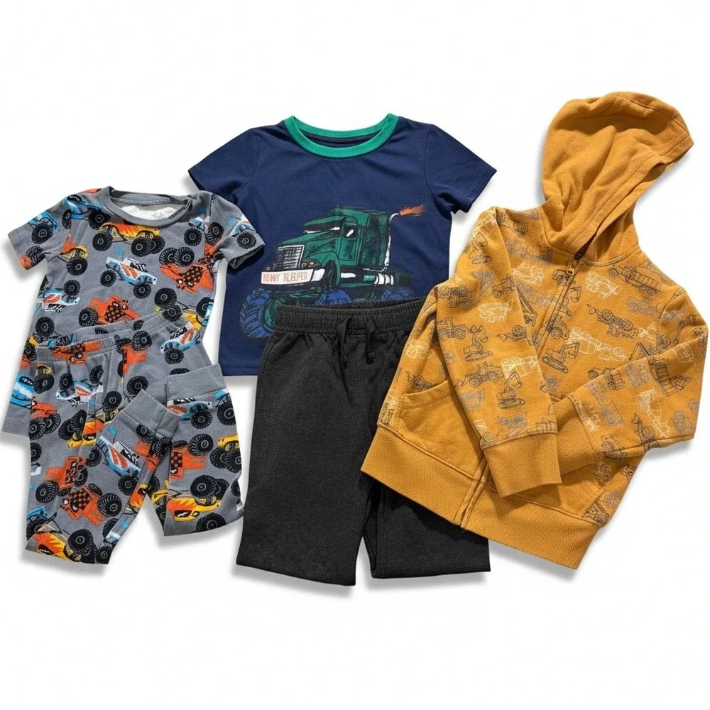 Carter's Jumping Beans 4T Orange Blue Construction Pajama Hoodie Lot Casual 5pc